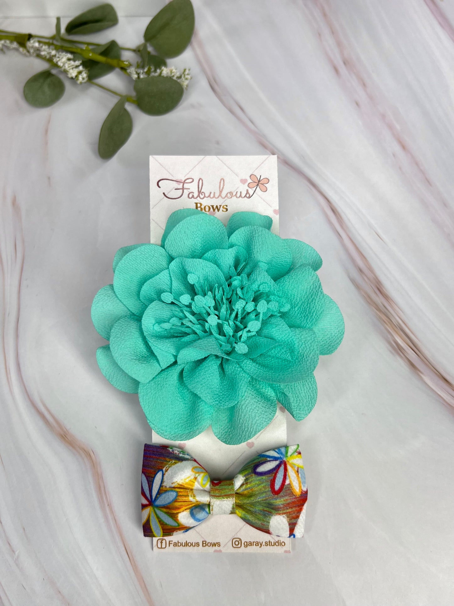 Soft Chiffon Flowers Babies Headband Bows with Stylish Bow Tie - Set of Two
