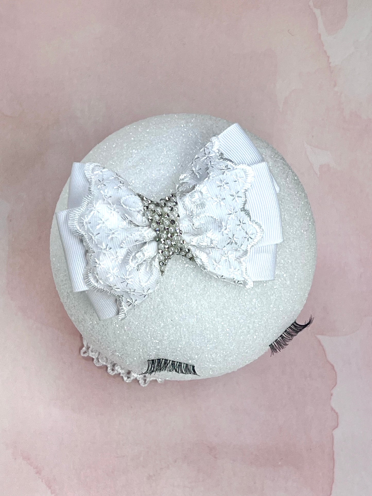 Delicate White Lace and Grosgrain Hair Clips Bow with Rhinestone Center – Wedding Hair Clips - Perfect for Special Moments - Wedding Hair Bow accessories