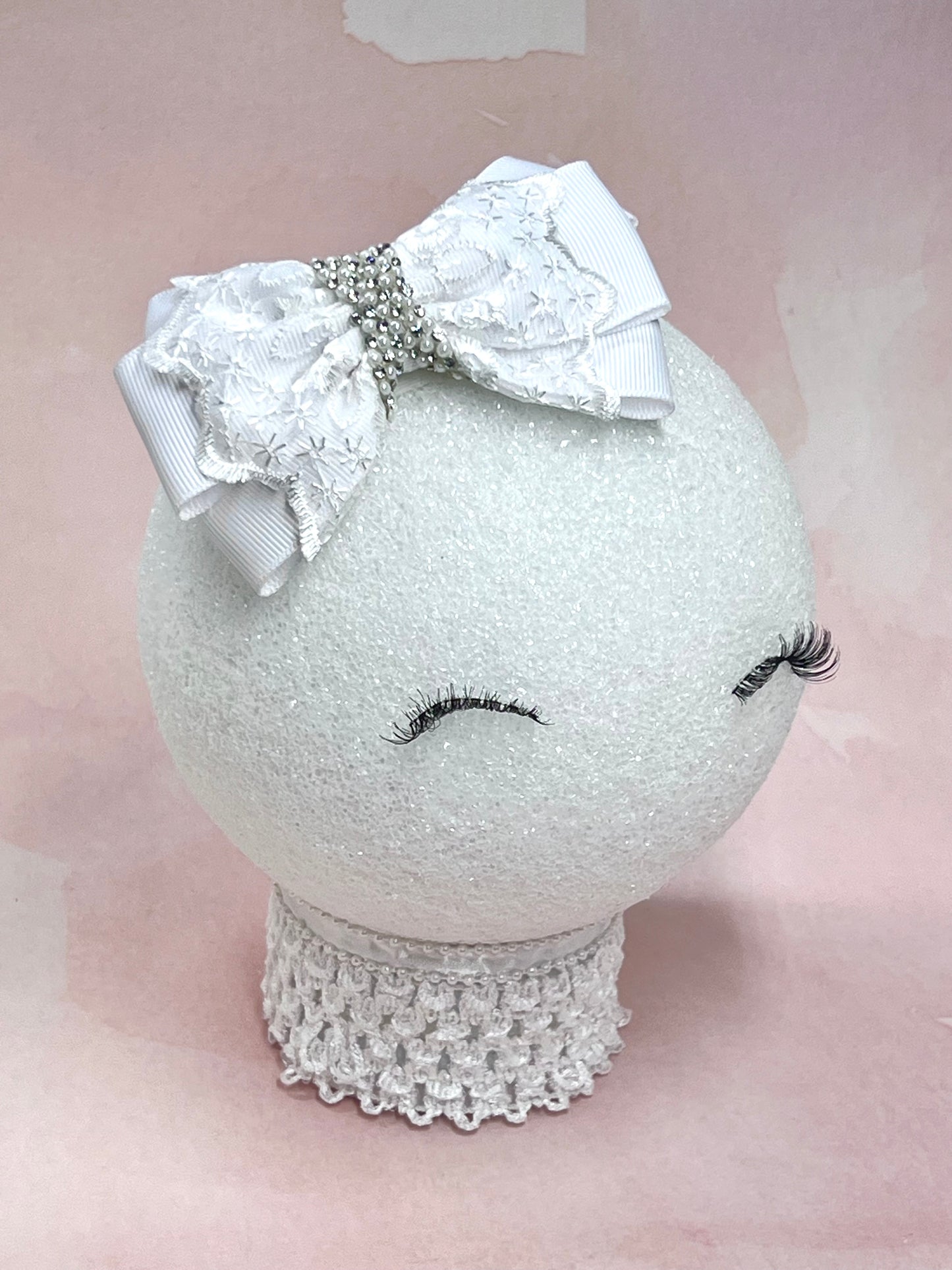 Delicate White Lace and Grosgrain Hair Clips Bow with Rhinestone Center – Wedding Hair Clips - Perfect for Special Moments - Wedding Hair Bow accessories