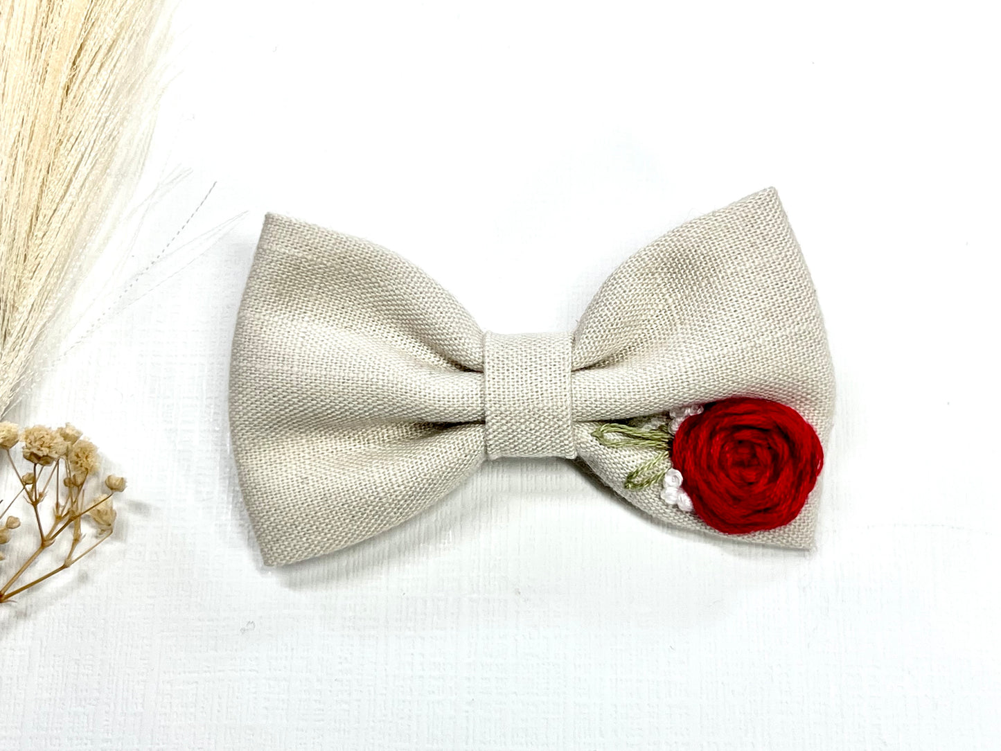 πΈ Hand Embroidered Linen Bow Clips β Girls Hair Clips. Elegance in Every Stitch!
