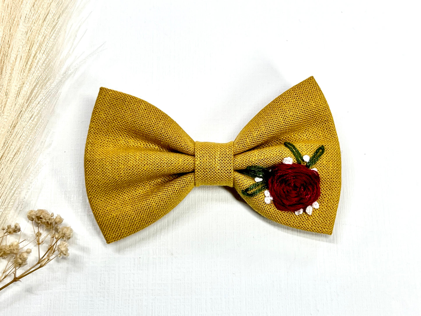 πΈ Hand Embroidered Linen Bow Clips β Girls Hair Clips. Elegance in Every Stitch!