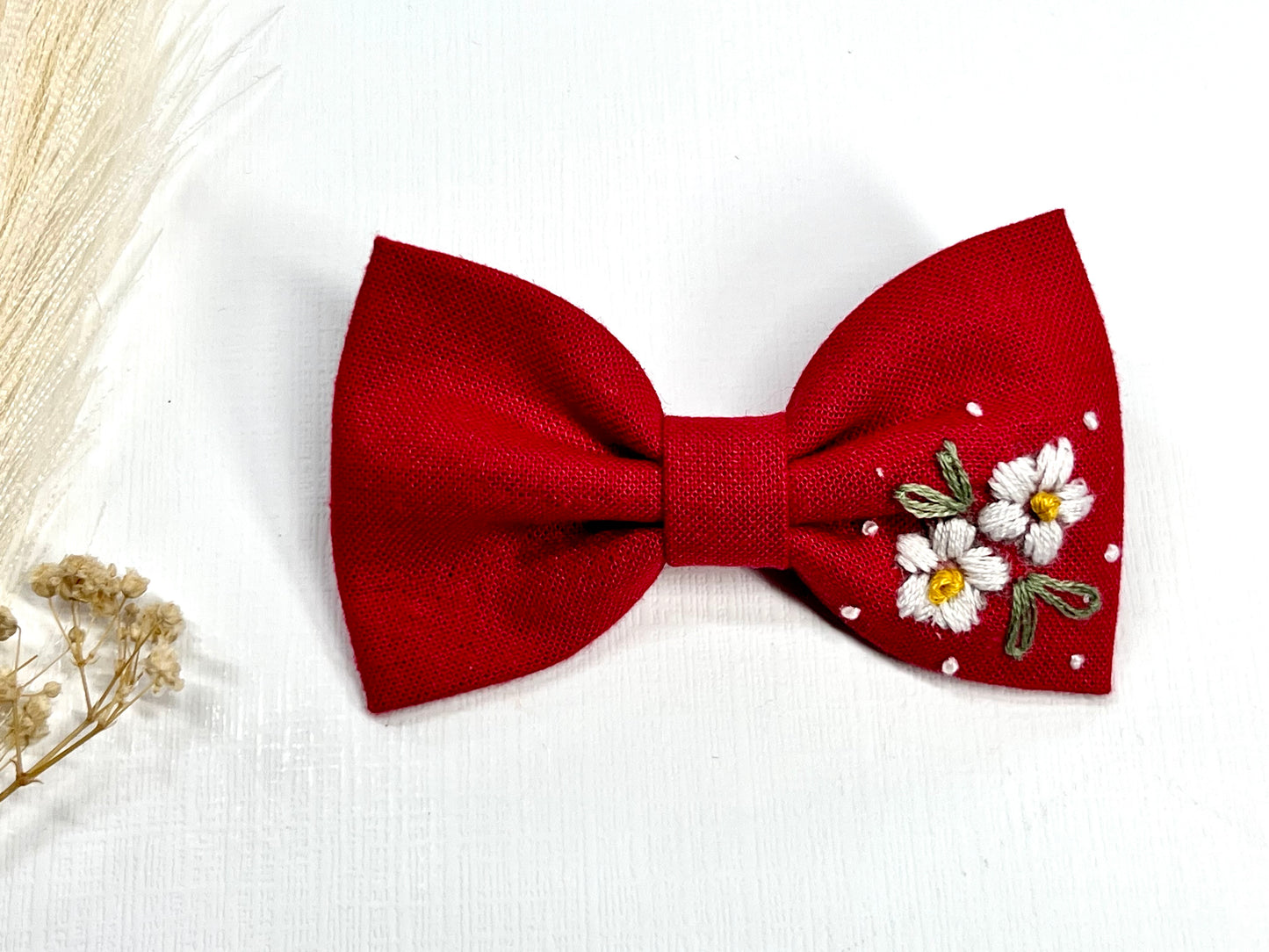 πΈ Hand Embroidered Linen Bow Clips β Girls Hair Clips. Elegance in Every Stitch!