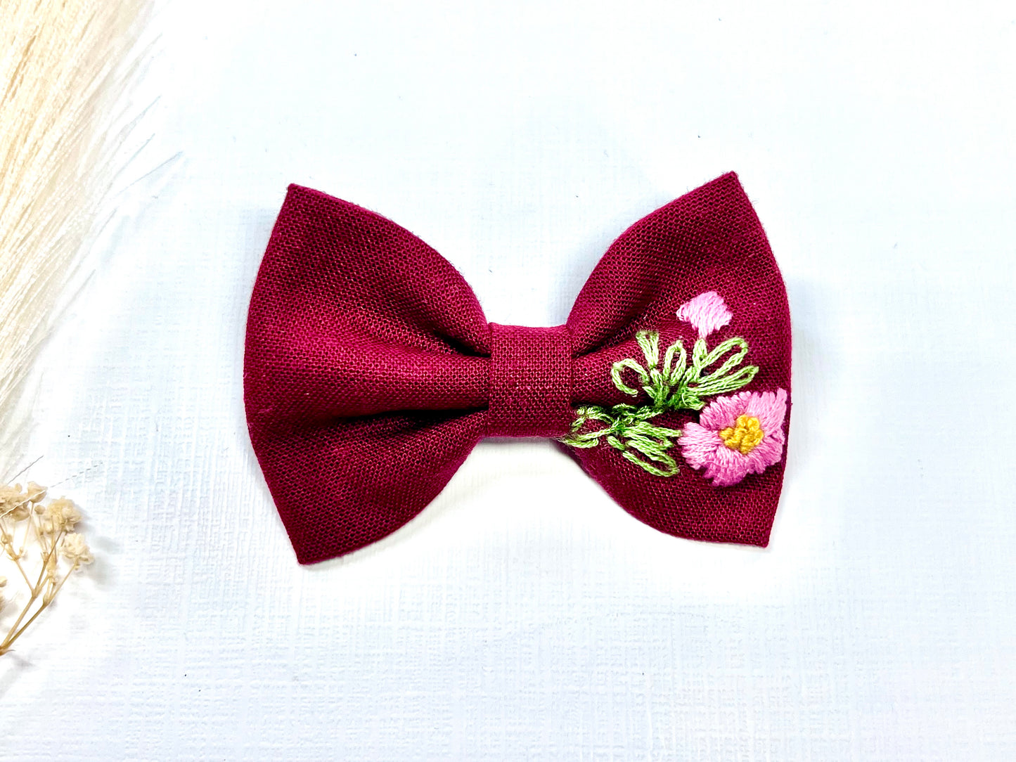πΈ Hand Embroidered Linen Bow Clips β Girls Hair Clips. Elegance in Every Stitch!