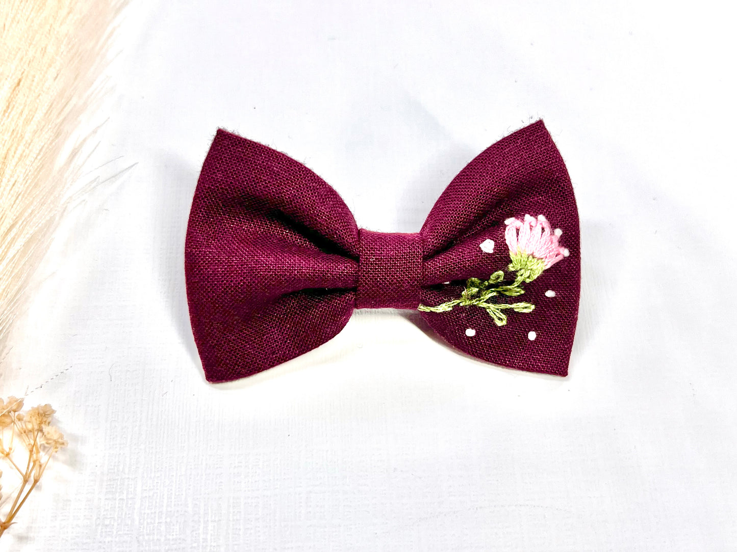 πΈ Hand Embroidered Linen Bow Clips β Girls Hair Clips. Elegance in Every Stitch!