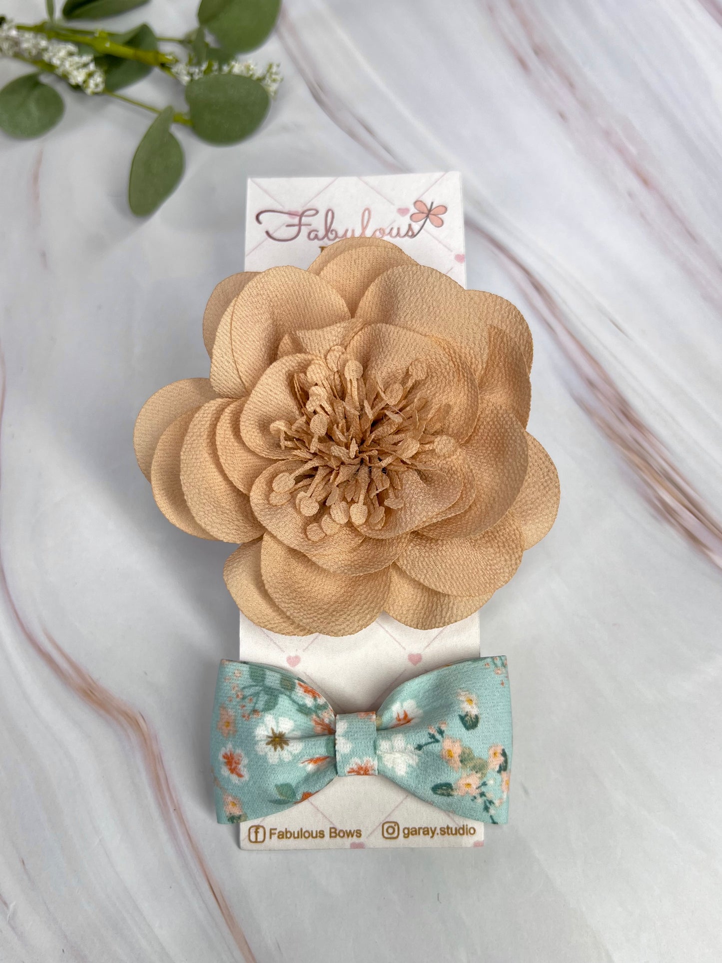 Soft Chiffon Flowers Headband Bows with Stylish Bow Tie - Set of Two