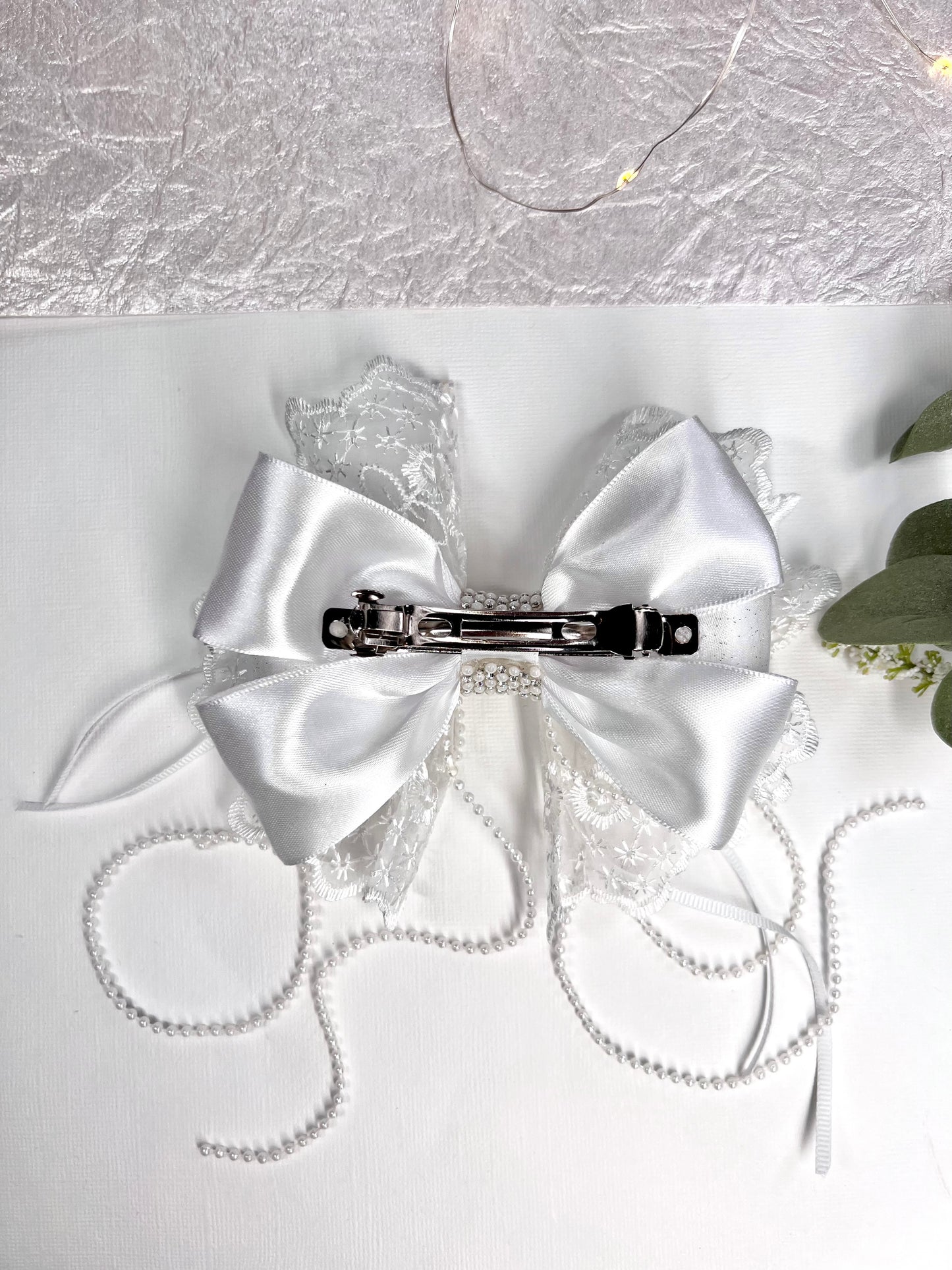 Delicate Lace and Pearl Hair Bow – Perfect for Flower Girls and Special Occasions - Wedding Hair Bow Accessories