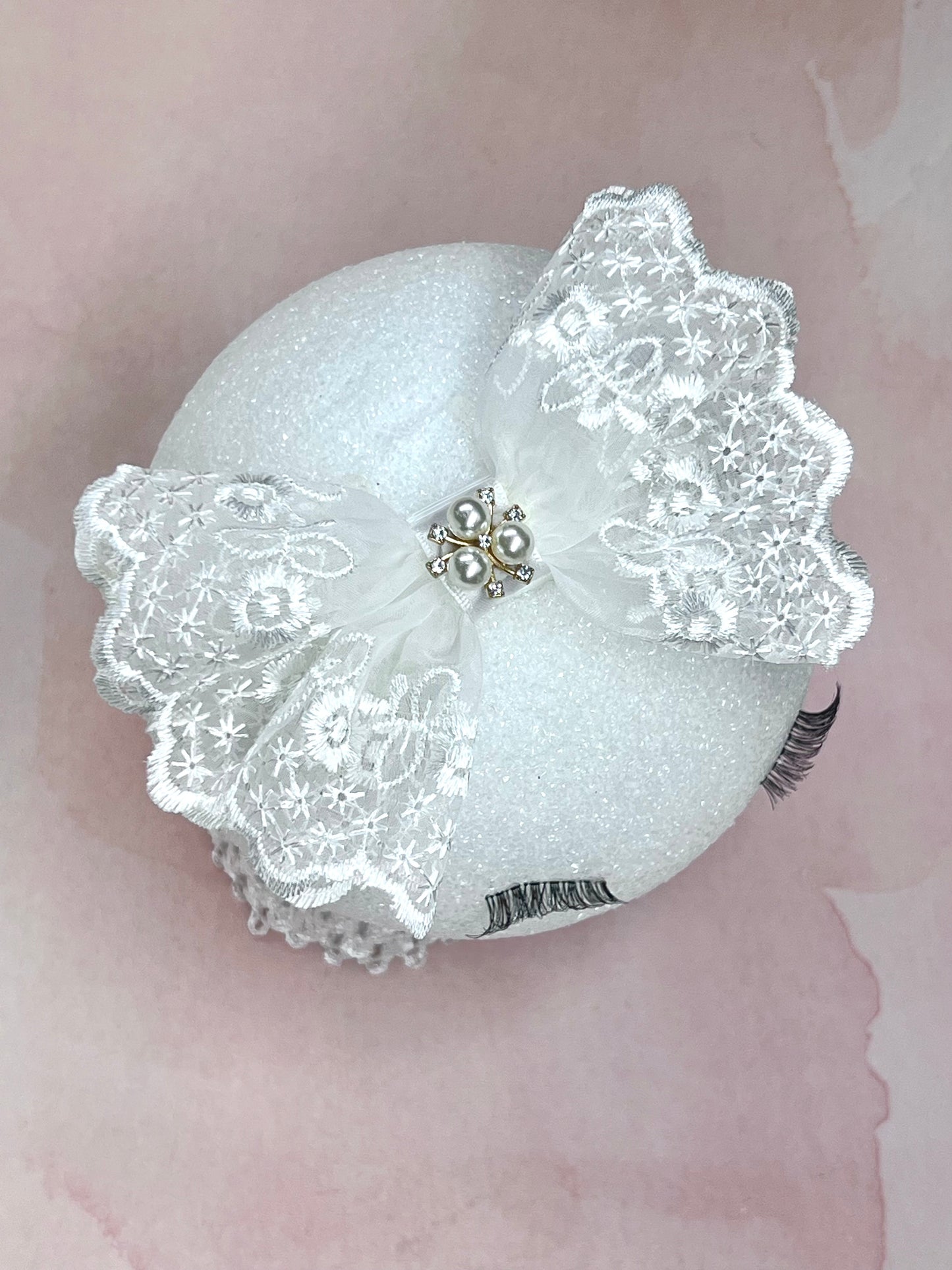 Exquisite Lace Headband with Pearl and Rhinestone Center – Perfect for Newborns and Special Occasions - Wedding Hair Bow Accessories