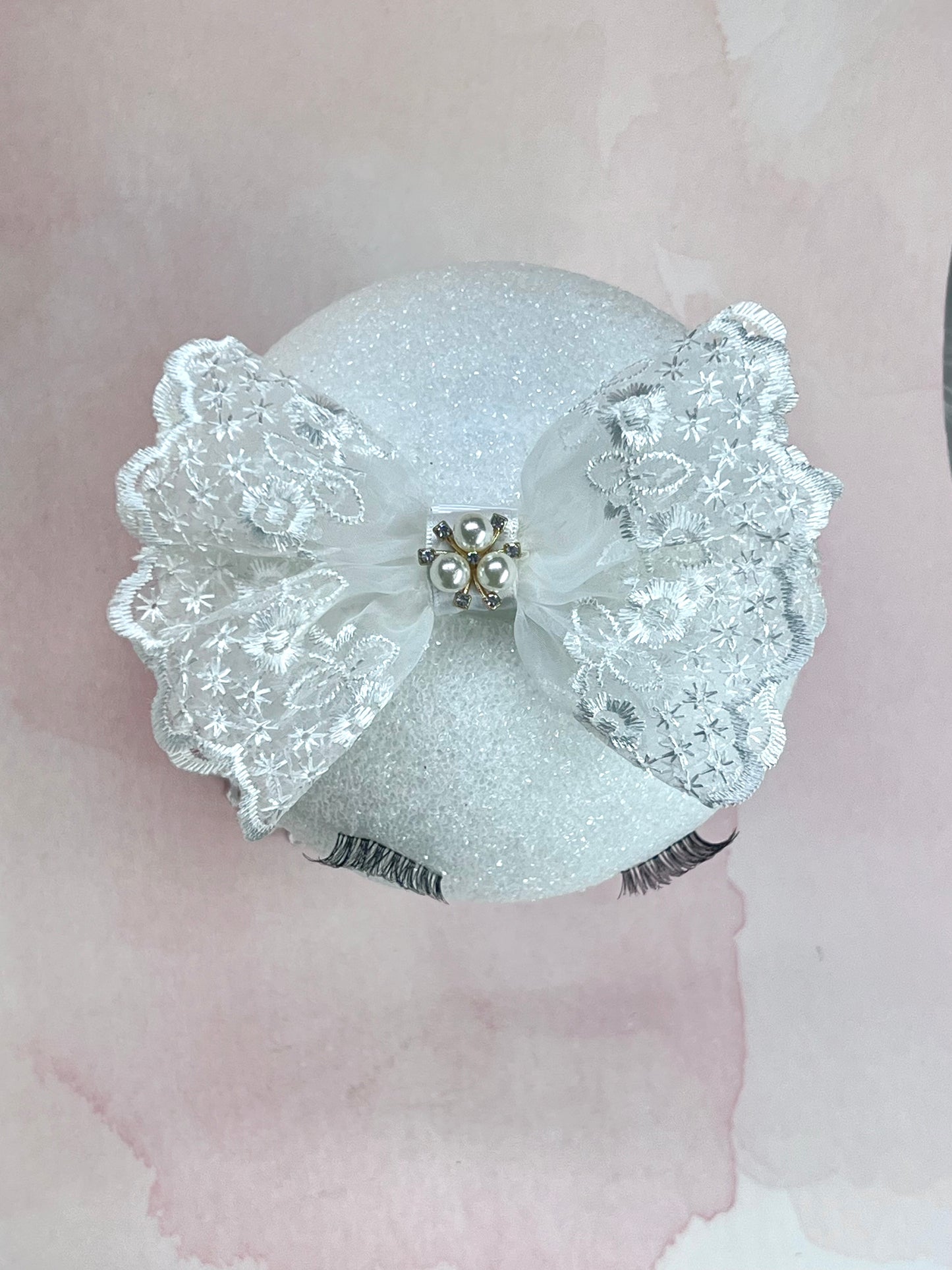 Exquisite Lace Headband with Pearl and Rhinestone Center – Perfect for Newborns and Special Occasions - Wedding Hair Bow Accessories