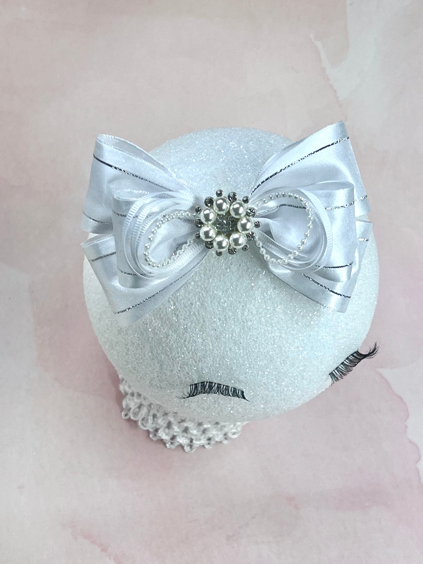 Elegant Satin and Organza Bow with Pearl and Rhinestone Embellishment – Ideal for Weddings and Celebrations - Wedding Hair Bow Accessories