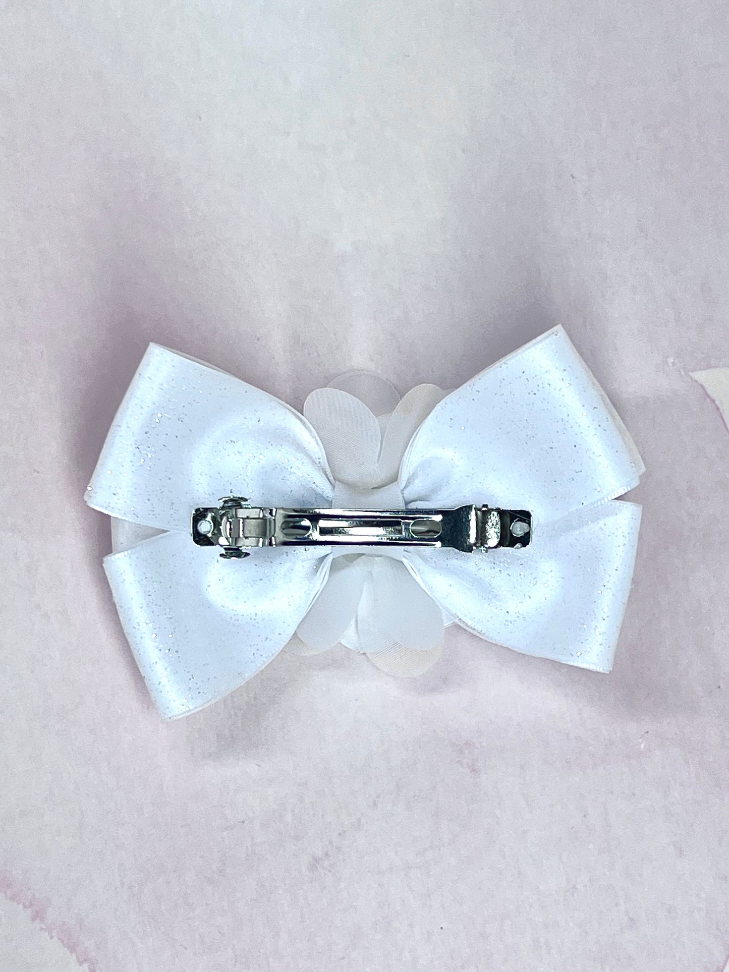 Elegant White Satin and Organza Wedding Hair Bow for Little Girls