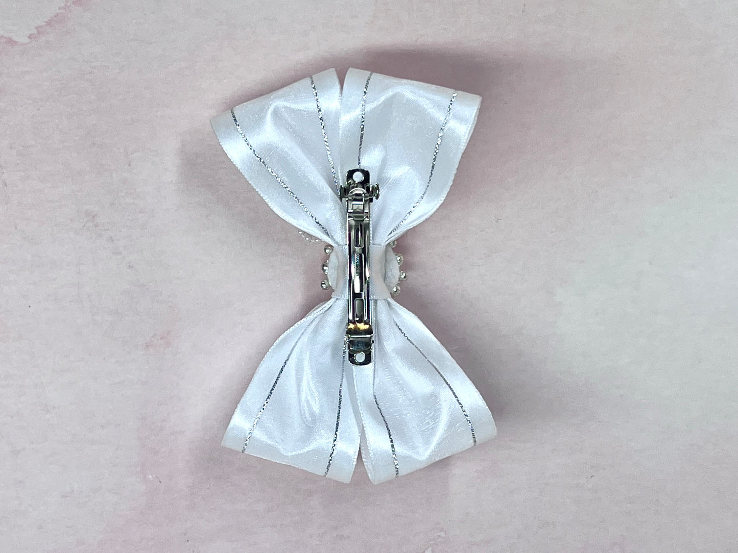 Elegant Satin and Organza Bow with Pearl and Rhinestone Embellishment – Ideal for Weddings and Celebrations - Wedding Hair Bow Accessories