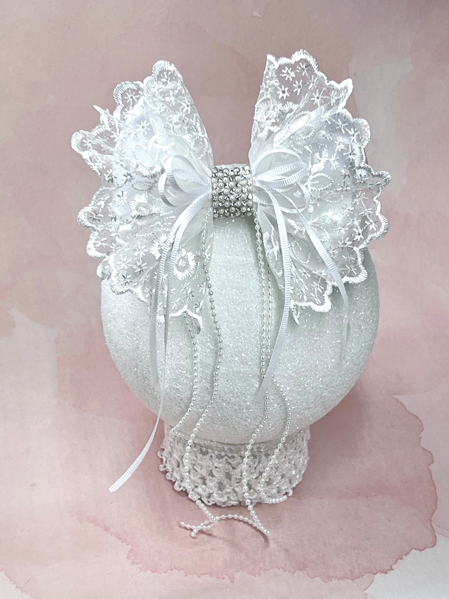 Delicate Lace and Pearl Hair Bow – Perfect for Flower Girls and Special Occasions - Wedding Hair Bow Accessories