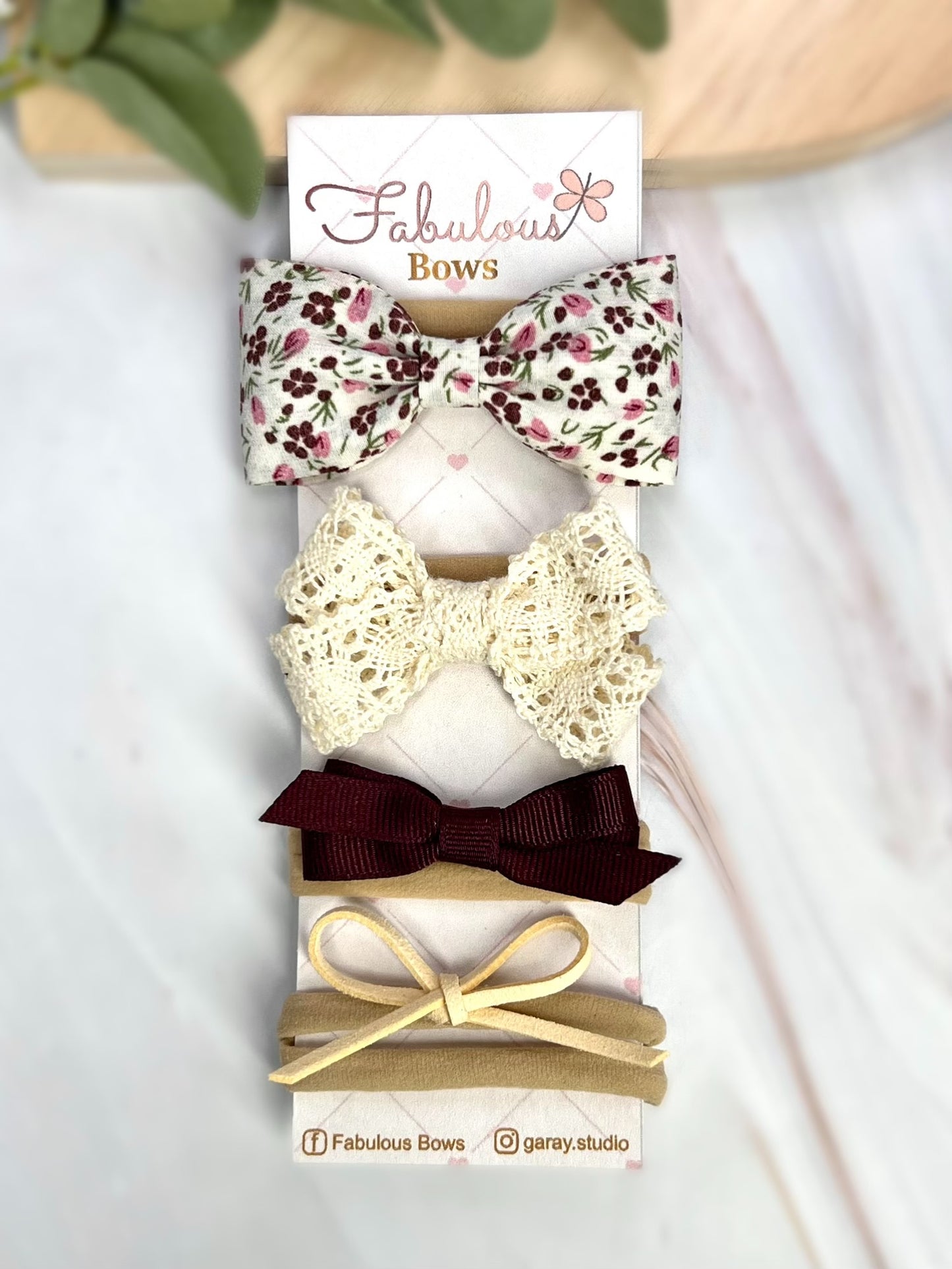 Vintage Floral Baby Headband Collection – Delicate Lace and Timeless Ribbon Bows (4-Pack)