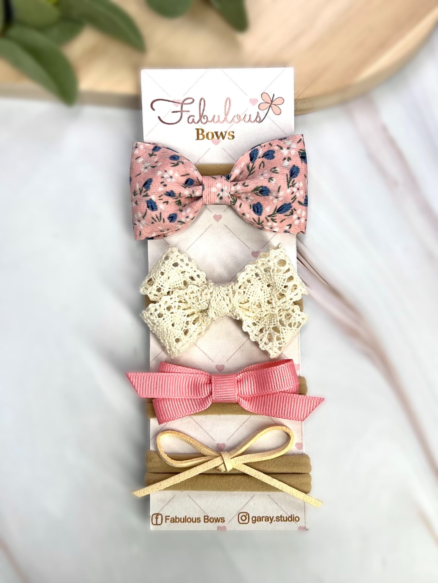 Vintage Floral Baby Headband Collection – Delicate Lace and Timeless Ribbon Bows (4-Pack)