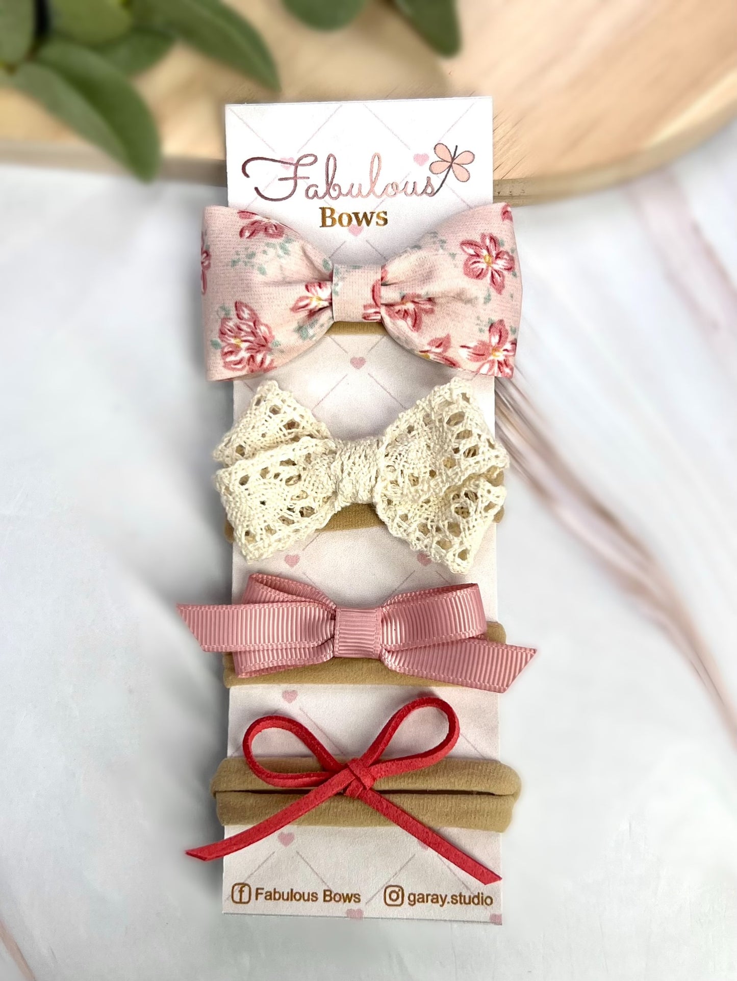 Vintage Floral Baby Headband Collection – Delicate Lace and Timeless Ribbon Bows (4-Pack)