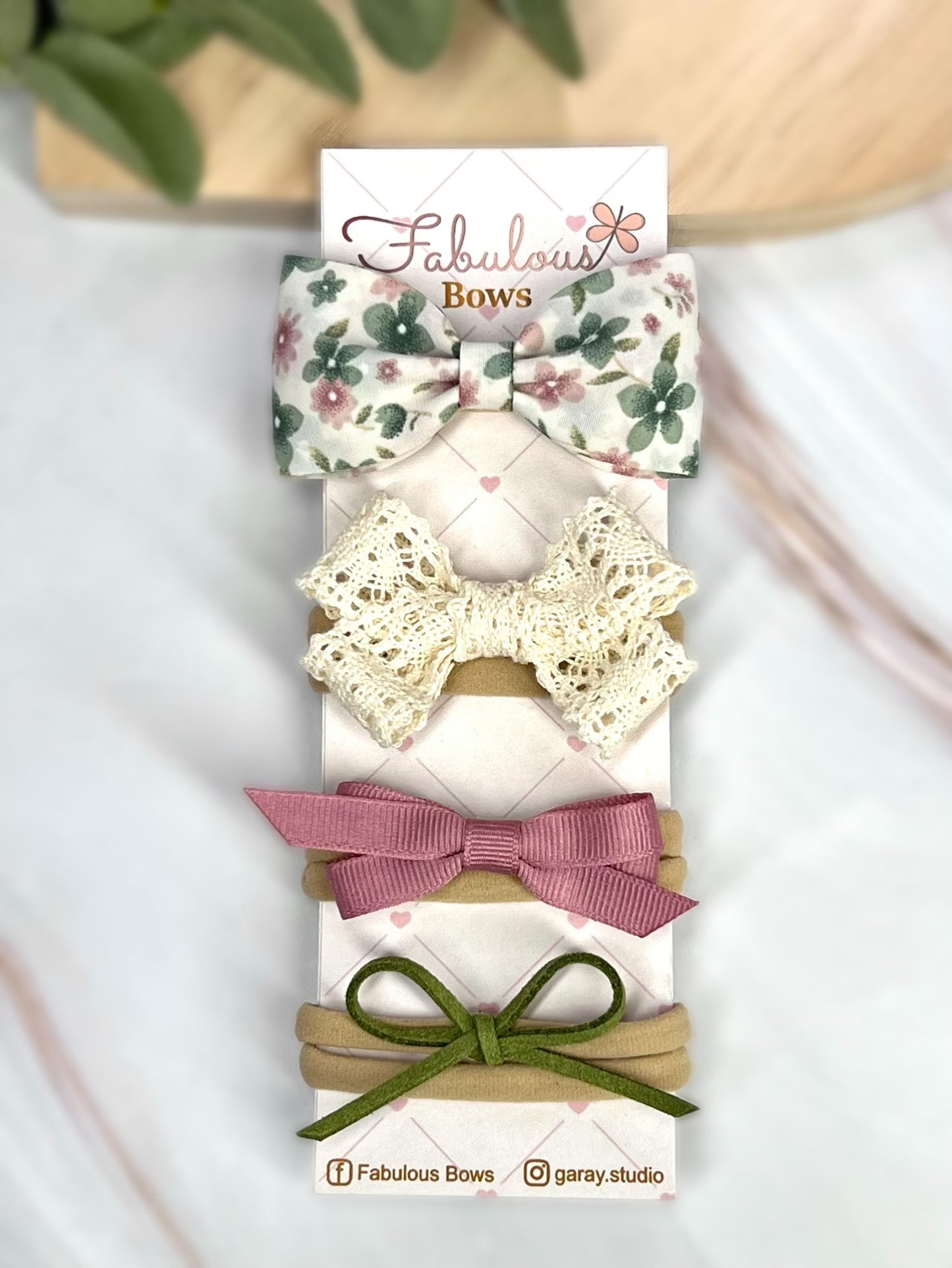 Vintage Floral Baby Headband Collection – Delicate Lace and Timeless Ribbon Bows (4-Pack)