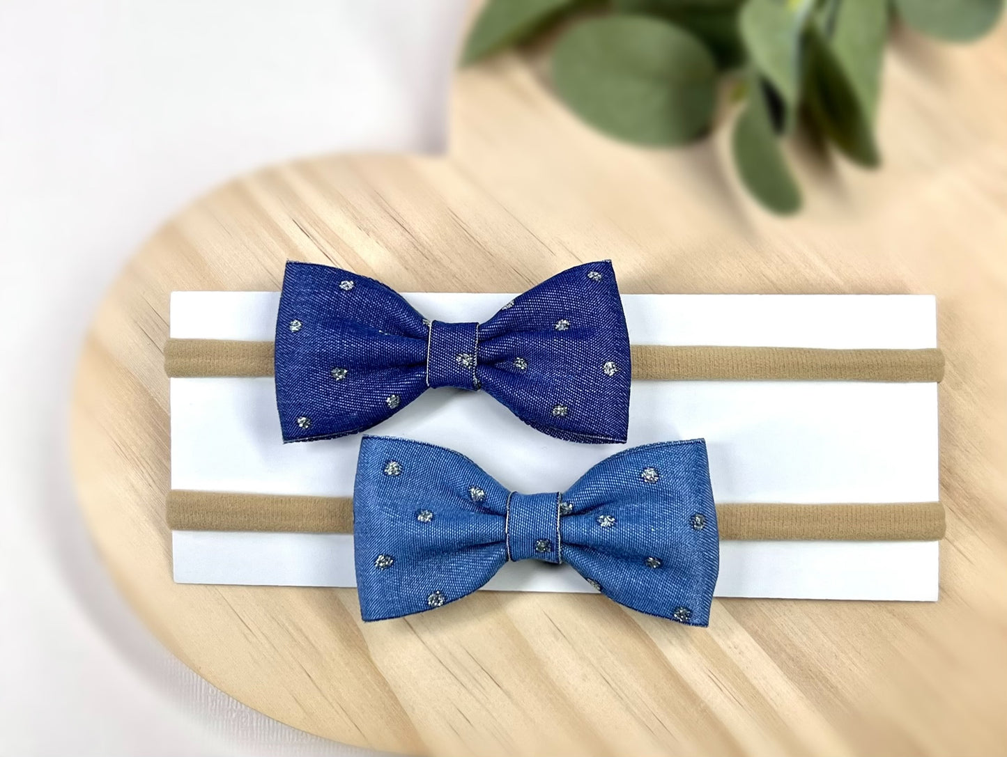 Chic Denim Bow Headbands with Silver Dots – Perfect for Everyday Style