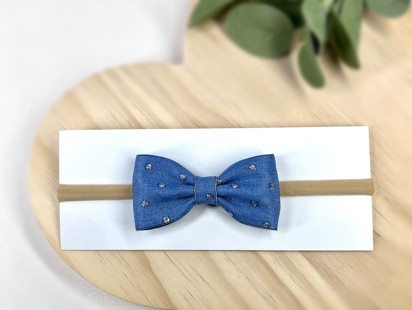 Chic Denim Bow Headbands with Silver Dots – Perfect for Everyday Style