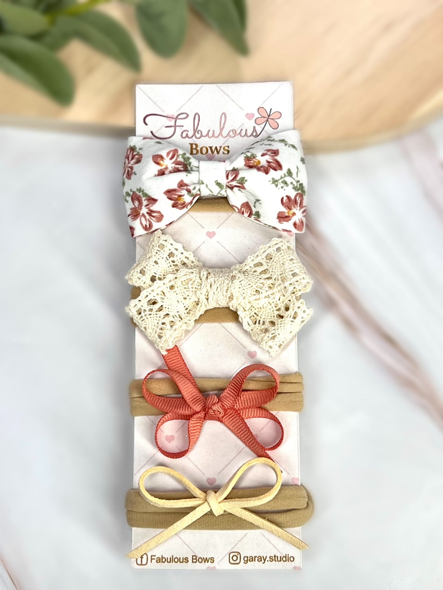 Vintage Floral Baby Headband Collection – Delicate Lace and Timeless Ribbon Bows (4-Pack)