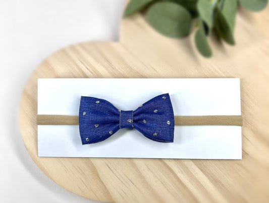 Chic Denim Bow Headbands with Silver Dots – Perfect for Everyday Style