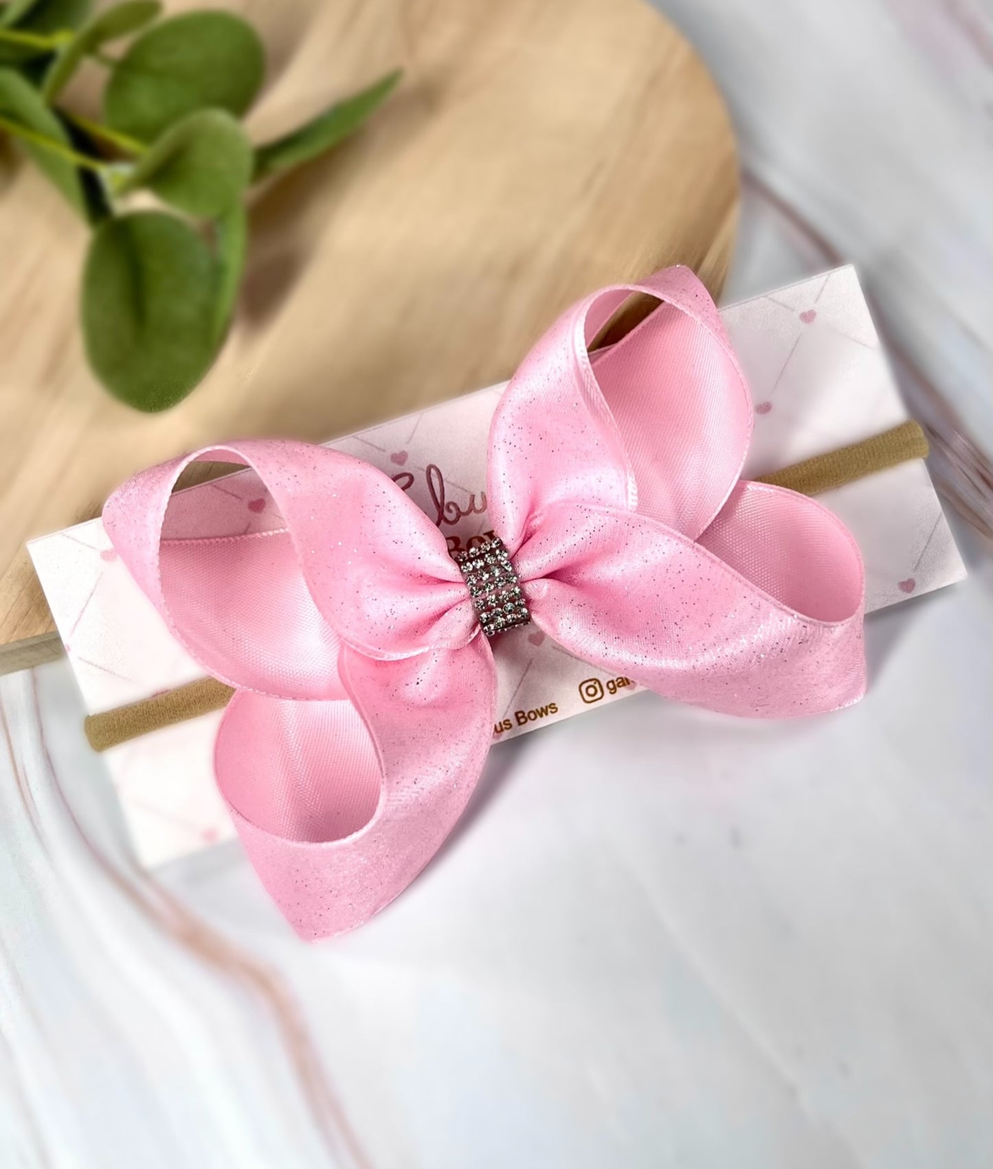 Sparkle Organza and Satin Bows with Crystal Rhinestone Accents - Handmade Baby Headbands